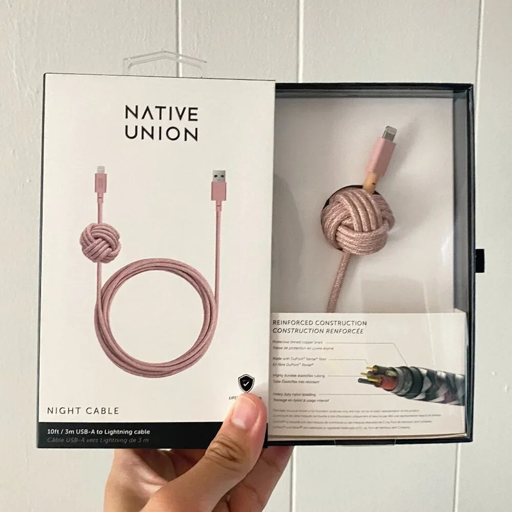Native Union Night Cable USB-A Cable 10ft Rose Pink for iPhone iPad Reinforced